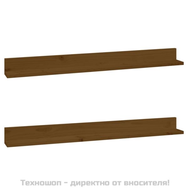 Стенни рафтове, 2 бр, меденокафяви, 110x11x9 см, бор масив
