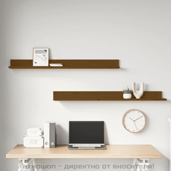 Стенни рафтове, 2 бр, меденокафяви, 110x11x9 см, бор масив