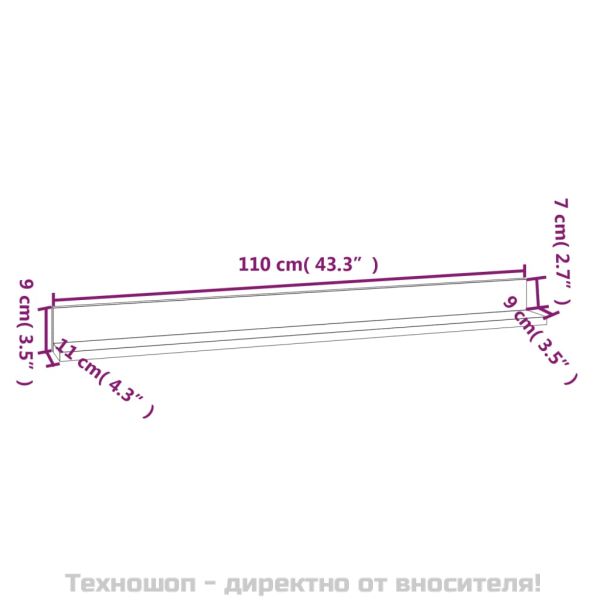 Стенни рафтове, 2 бр, меденокафяви, 110x11x9 см, бор масив