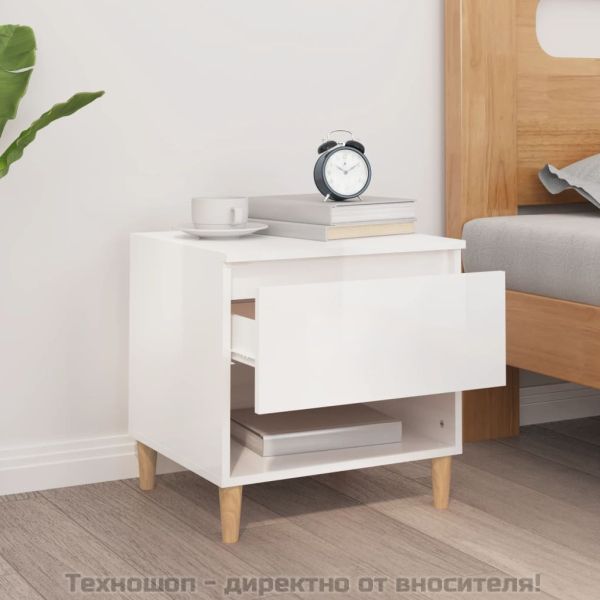 Нощна масичка, бял гланц, 50x46x50 см, инженерно дърво