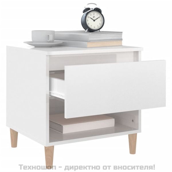 Нощна масичка, бял гланц, 50x46x50 см, инженерно дърво