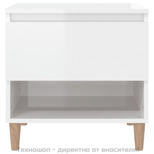 Нощна масичка, бял гланц, 50x46x50 см, инженерно дърво