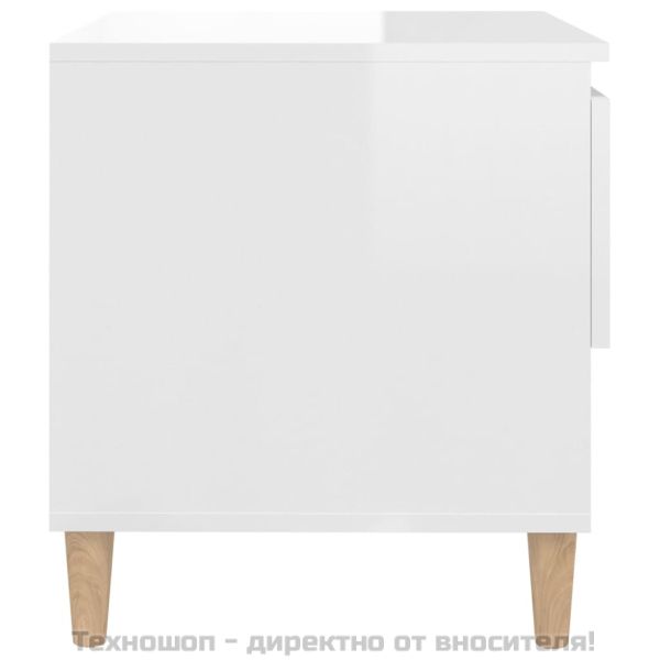 Нощна масичка, бял гланц, 50x46x50 см, инженерно дърво
