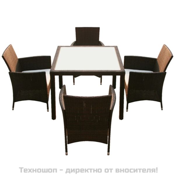 Градински комплект с възглавници, 5 части, кафяв полиратан