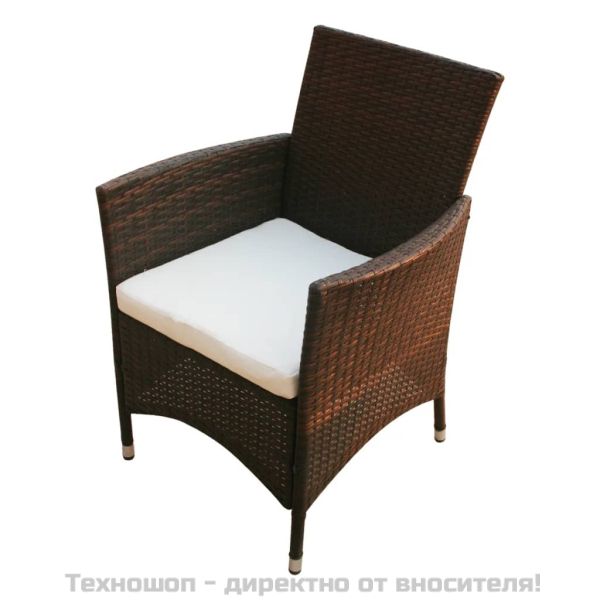 Градински комплект с възглавници, 5 части, кафяв полиратан