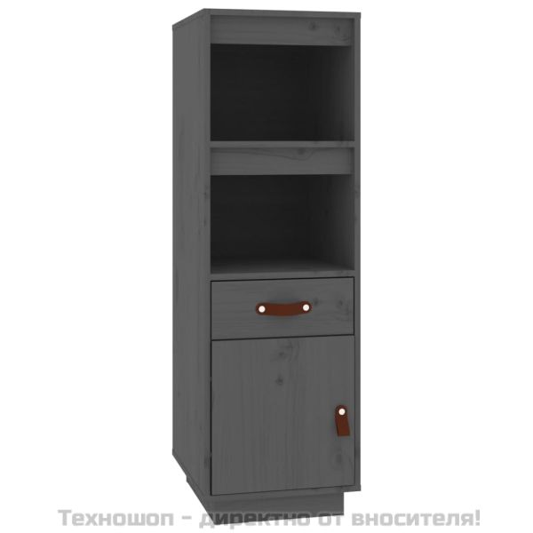 Висок шкаф, сив, 34x40x108,5 см, борово дърво масив