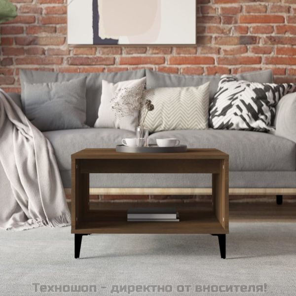 Кафе маса, кафяв дъб, 60x50x40 см, инженерно дърво