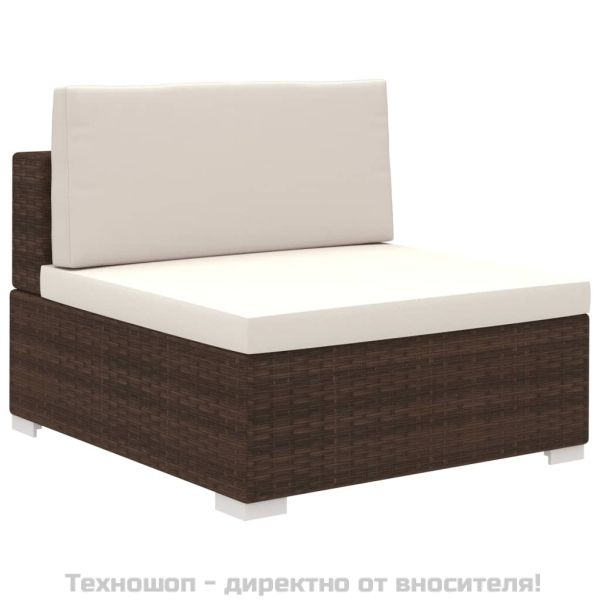 Градински комплект с възглавници, 8 части, кафяв полиратан