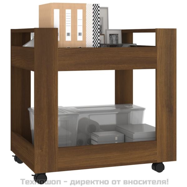 Бюро на колелца, кафяв дъб, 60x45x60 см, инженерно дърво