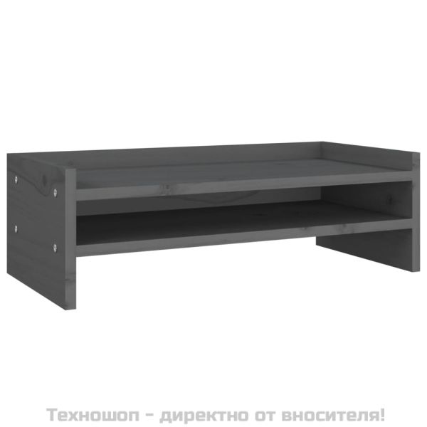 Поставка за монитор, сива, 50x24x16 см, бор масив