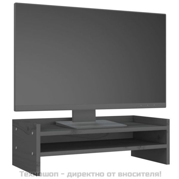 Поставка за монитор, сива, 50x24x16 см, бор масив