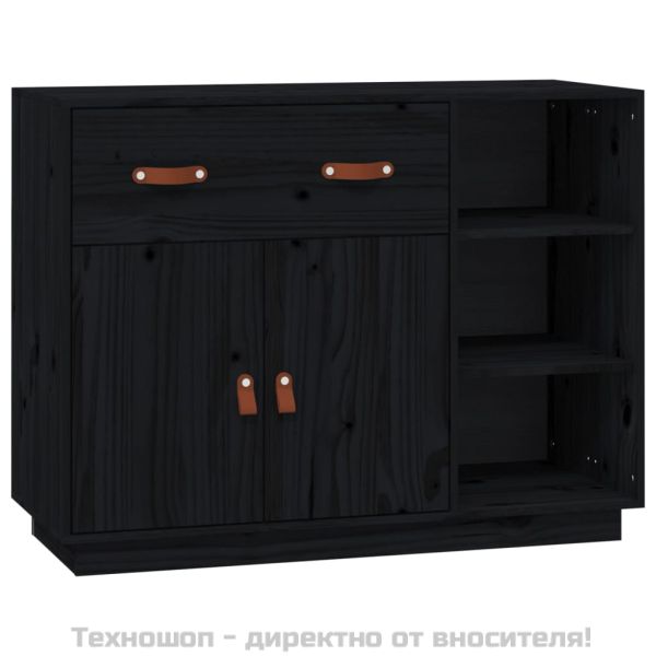 Сайдборд, черен, 98,5x40x75 см, бор масив