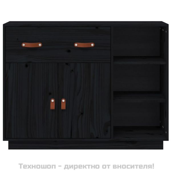 Сайдборд, черен, 98,5x40x75 см, бор масив