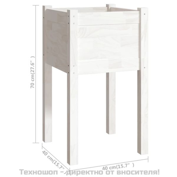 Градински сандък, бял, 40x40x70 см, бор масив