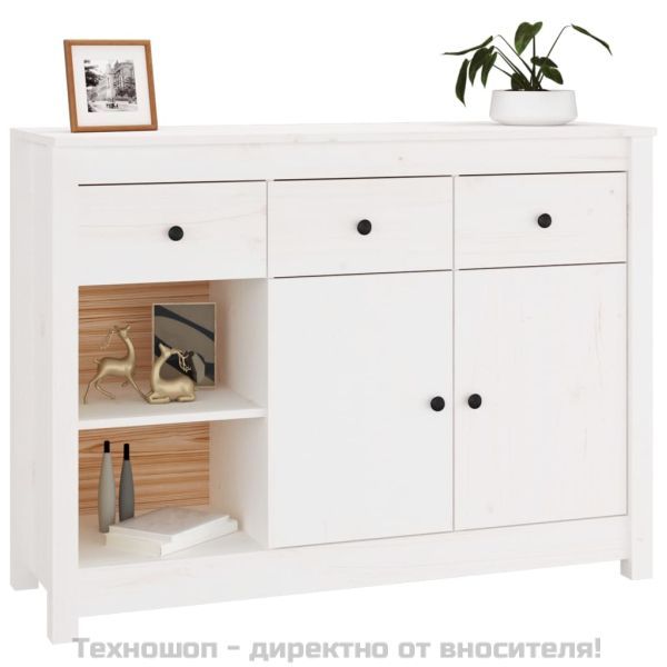 Сайдборд, бял, 100x35x74 см, бор масив
