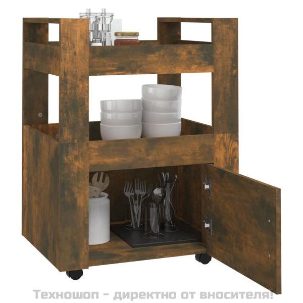 Кухненска количка, опушен дъб, 60x45x80 см, инженерно дърво