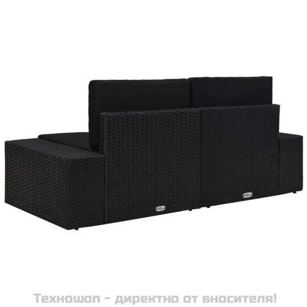 Двуместен модулен диван, полиратан, черен