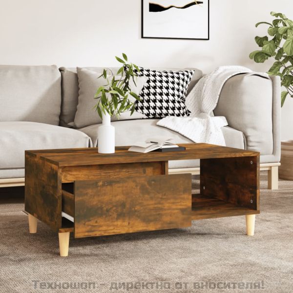 Кафе маса, опушен дъб, 90x50x36,5 см, инженерно дърво