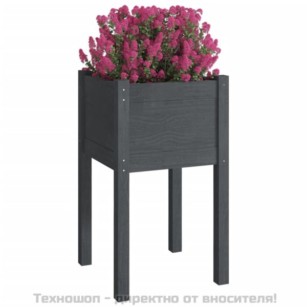 Градински сандъци, 2 бр, сиви, 40x40x70 см, бор масив