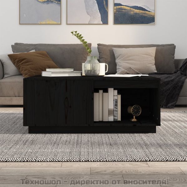 Кафе маса, черна, 100x101x40,5 см, борово дърво масив