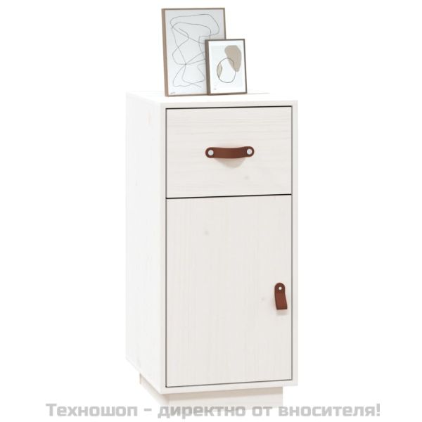 Сайдборд, бял, 34x40x75 см, бор масив