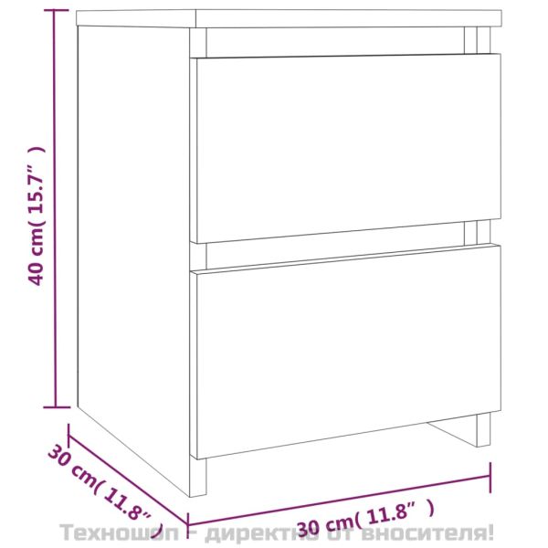 Нощно шкафче, опушен дъб, 30x30x40 см, инженерно дърво