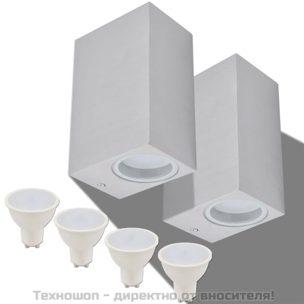 Външни LED прожектори за стена, квадратни, 2 бр