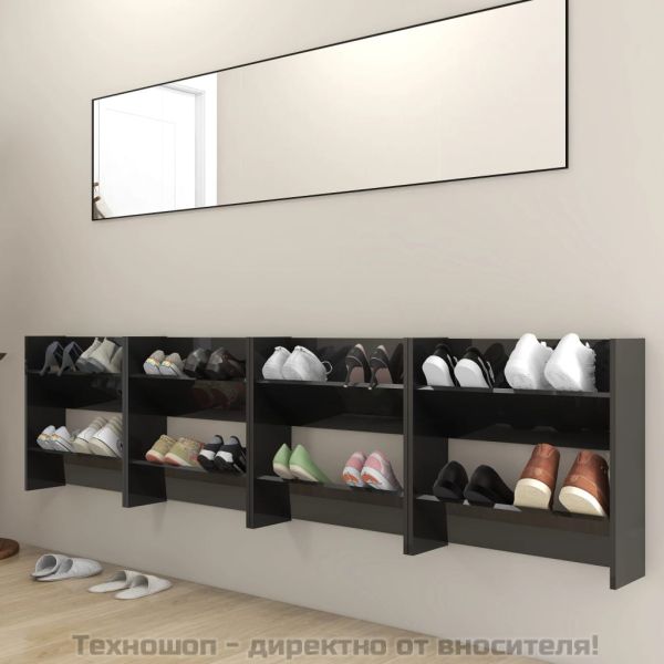 Шкафове за обувки 4 бр черен гланц 60x18x60 см инженерно дърво