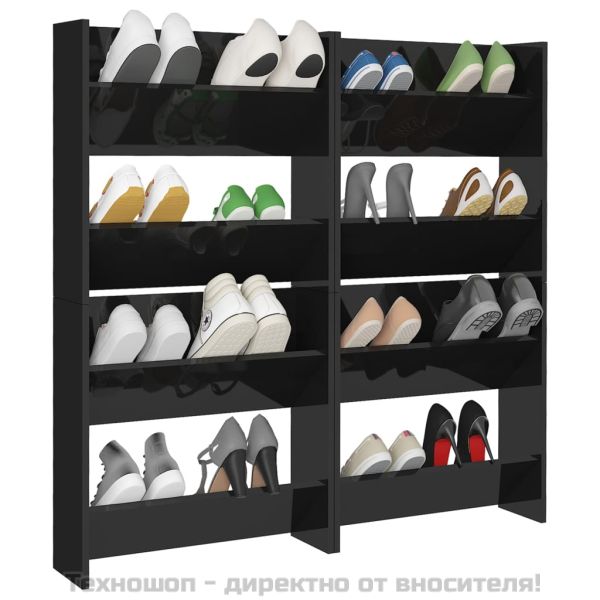 Шкафове за обувки 4 бр черен гланц 60x18x60 см инженерно дърво