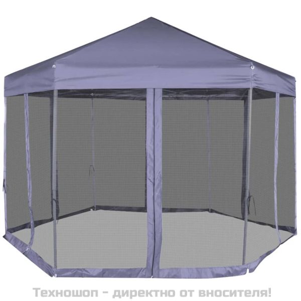 Шестоъгълна pop-up шатра с 6 стени тъмносиня 3,6x3,1 м
