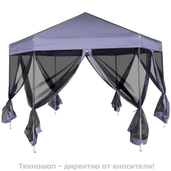 Шестоъгълна pop-up шатра с 6 стени тъмносиня 3,6x3,1 м