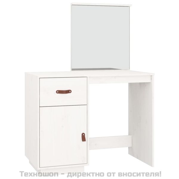 Тоалетка, Бял, 95x50x134 см, борово дърво масив