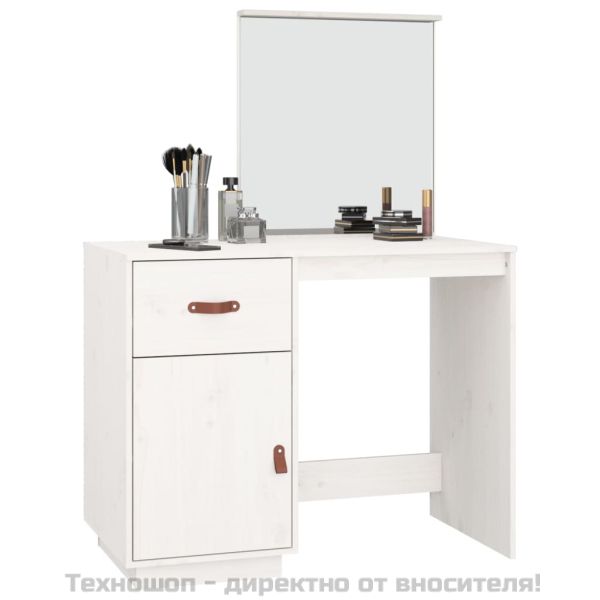 Тоалетка, Бял, 95x50x134 см, борово дърво масив