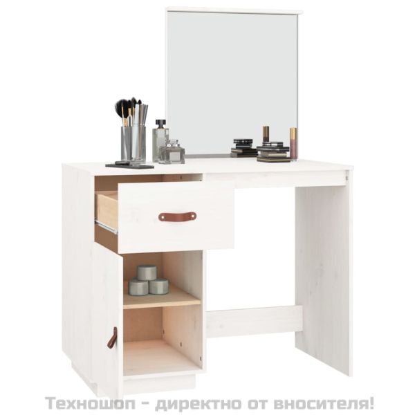 Тоалетка, Бял, 95x50x134 см, борово дърво масив