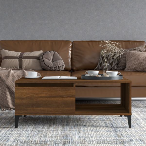 Кафе маса, кафяв дъб, 90x50x36,5 см, инженерно дърво