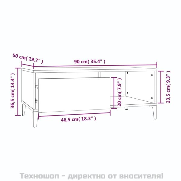 Кафе маса, кафяв дъб, 90x50x36,5 см, инженерно дърво