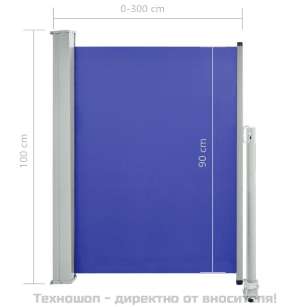 Прибираща се дворна странична тента, 100х300 см, синя