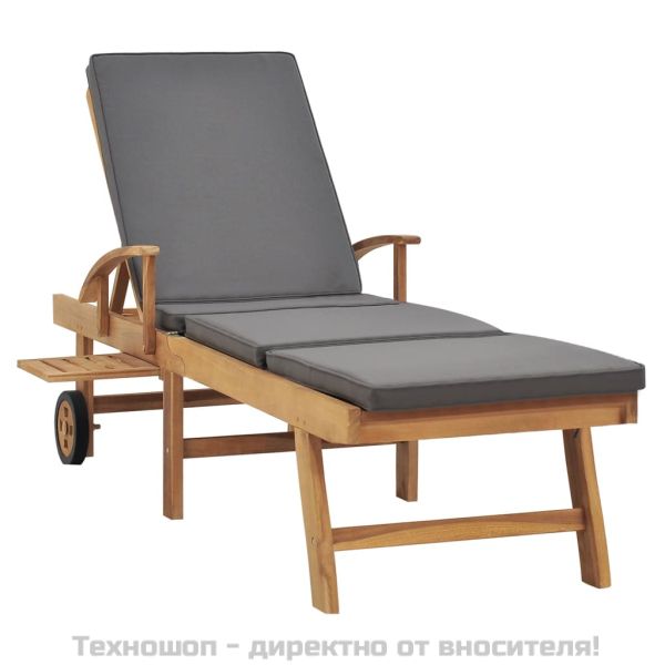 Шезлонг с шалте, тиково дърво масив, тъмносиво