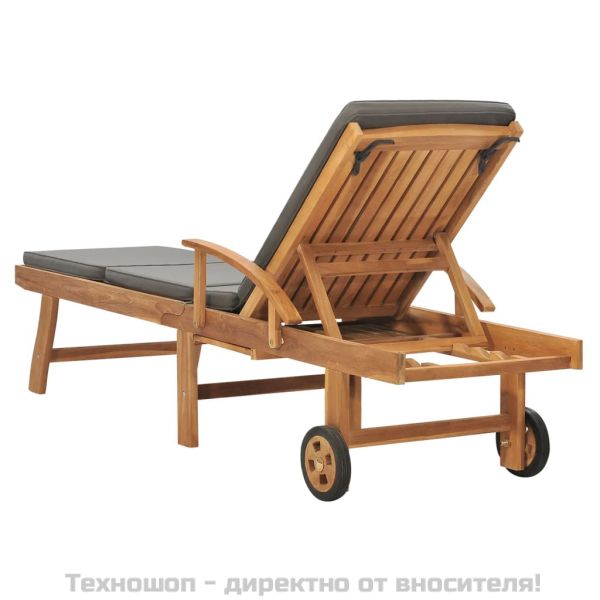Шезлонг с шалте, тиково дърво масив, тъмносиво