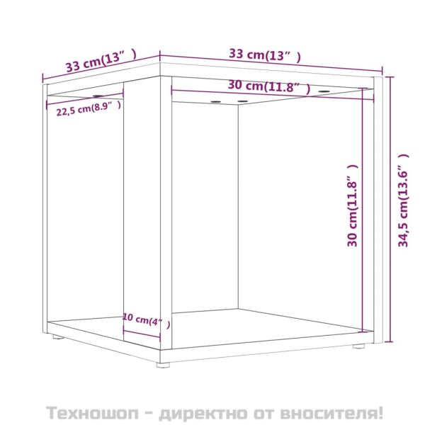 Странична маса, кафяв дъб, 33x33x34,5 см, инженерна дървесина