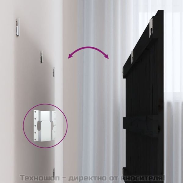 Стенна табла за спалня, черна, 204x3x60 см, борово дърво масив