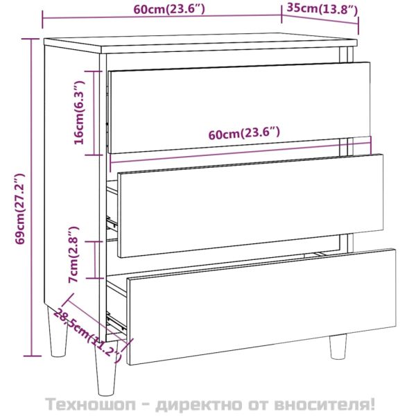 Сайдборд, опушен дъб, 60x35x69 см, инженерно дърво