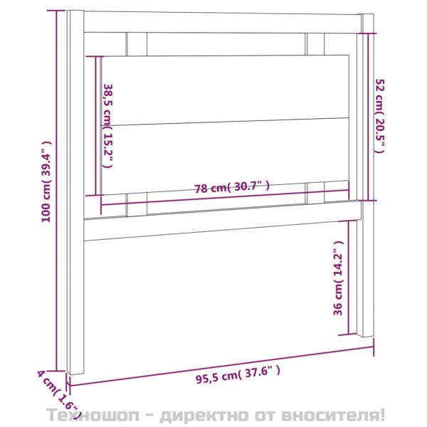 Горна табла за легло, черна, 95,5x4x100 см, бор масив