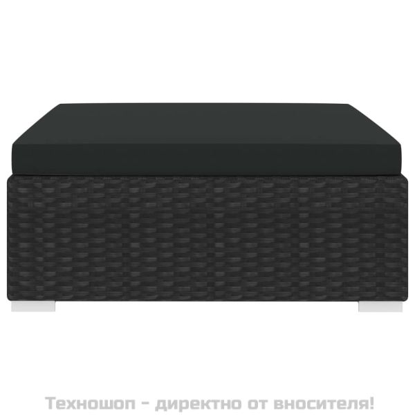 Модулна табуретка с възглавница, 1 бр, полиратан, черна