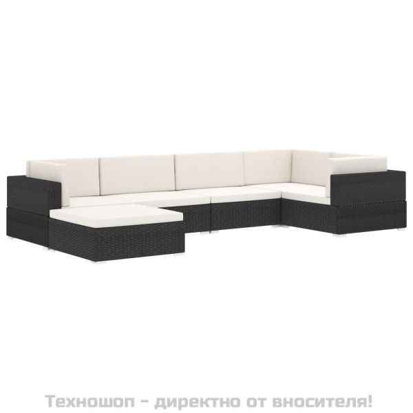 Модулна табуретка с възглавница, 1 бр, полиратан, черна