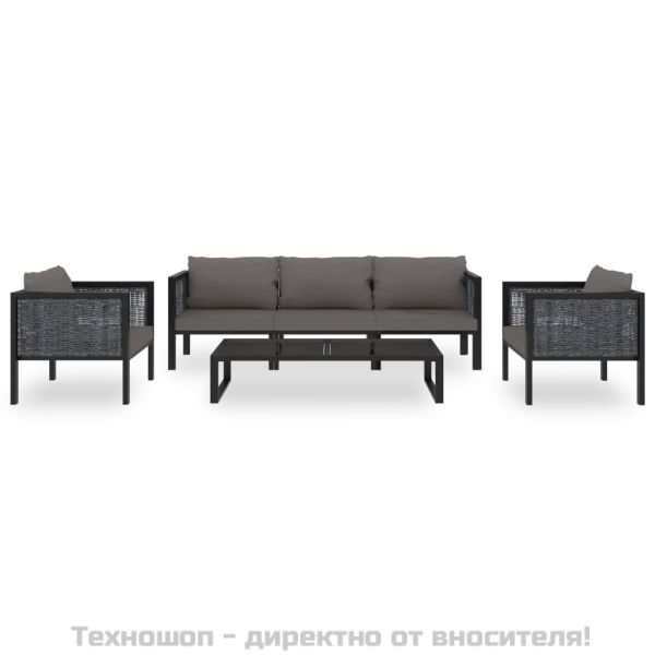 Градински комплект с възглавници, 6 части, полиратан, антрацит