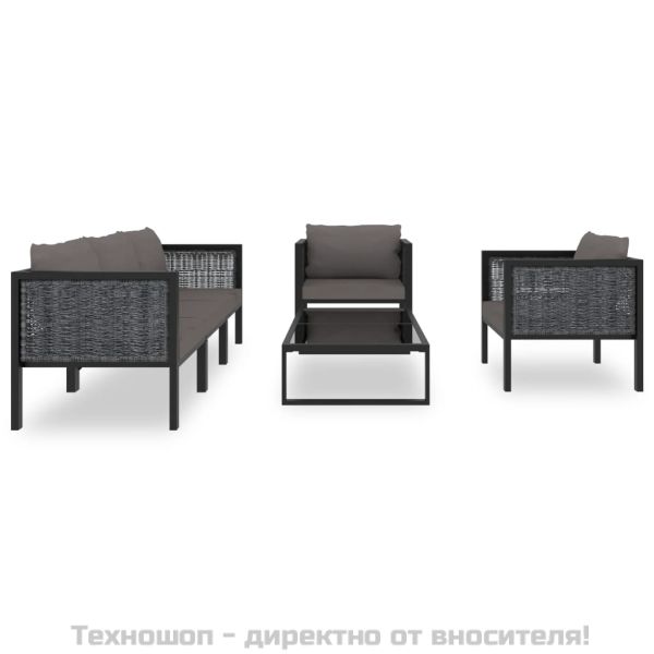 Градински комплект с възглавници, 6 части, полиратан, антрацит