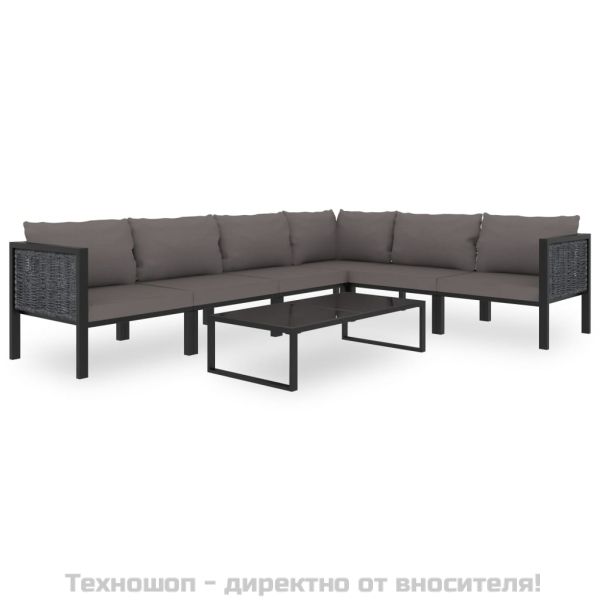 Модулен ъглов диван с ляв подлакътник, полиратан, антрацит