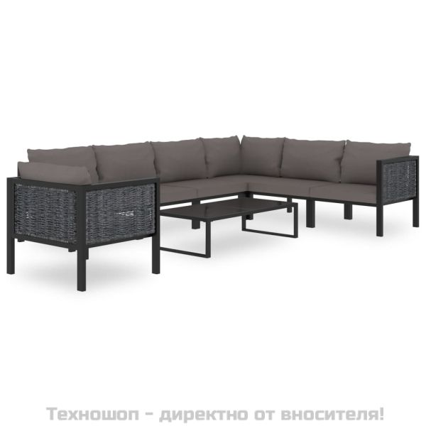 Модулен ъглов диван с ляв подлакътник, полиратан, антрацит