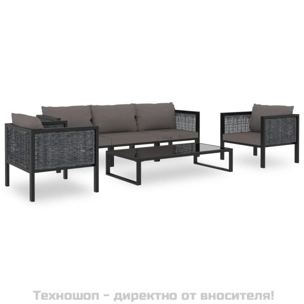 Модулен ъглов диван с ляв подлакътник, полиратан, антрацит